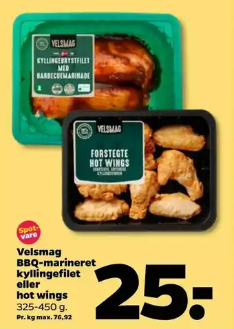 Netto Velsmag BBQ-marineret kyllingefilet eller hot wings tilbud