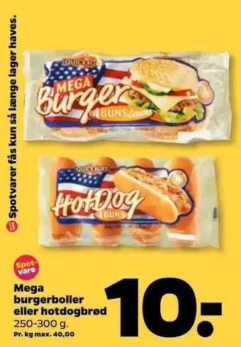 Netto Mega burgerboller eller hotdogbrød tilbud