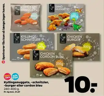 Netto Kyllingenuggets, -burger eller cordon bleu -schnitzler tilbud
