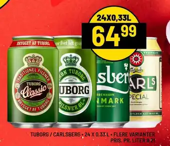 Priss Tuborg / Carlsberg 24x0.33L tilbud