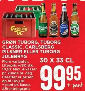 MENY Grøn tuborg, tuborg classic, carlsberg pilsner el. tuborg julebryg tilbud