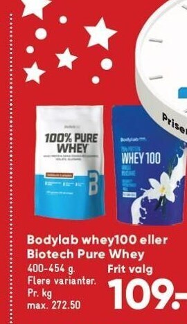 Bilka Bodylab whey100 el. biotech pure whey tilbud