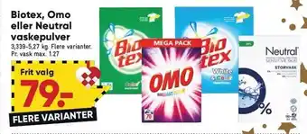 Bilka Biotex, omo el. neutral vaskepulver tilbud