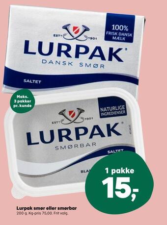 Kvickly Lurpak smør eller smørbar tilbud