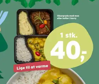 Oksegryde med mos eller boller i karry
