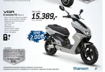 Thansen El-scooter r3 30 km/t tilbud