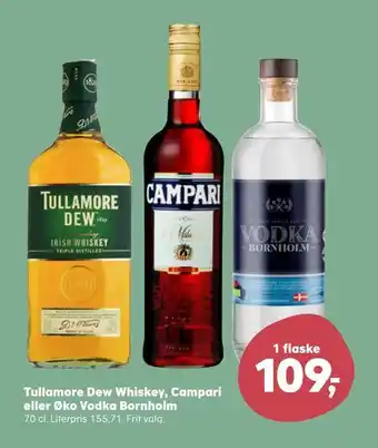 Kvickly Tullamore dew whiskey, campari eller øko vodka bornholm tilbud