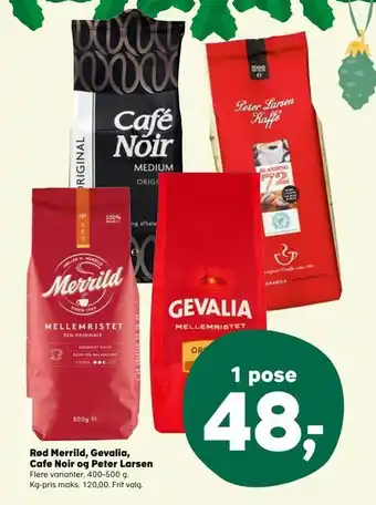 Kvickly Rød merrild, gevalia, cafe noir og peter larsen tilbud