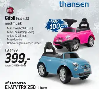 Thansen Gåbil fiat 500 med musik tilbud