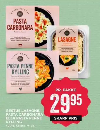 MENY Gestus lasagne, pasta carbonara eler pasta penne kylling tilbud