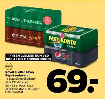 Netto Royal øl eller faxe/ pepsi sodavand tilbud