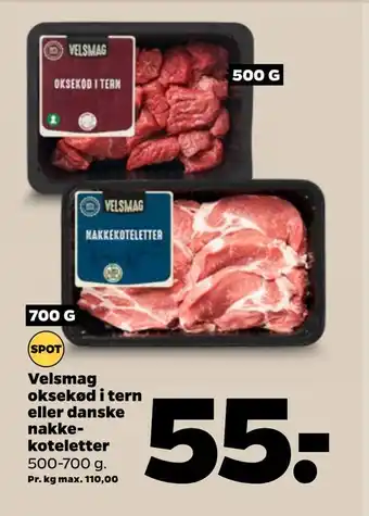 Netto Velsmag oksekød i tern eller danske nakke koteletter tilbud