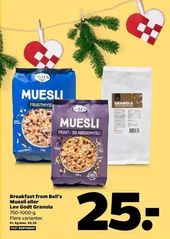 Netto Breakfast from bell's muesli eller lev godt granola tilbud