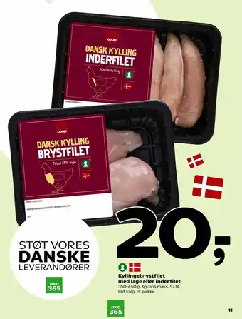 Coop 365 Kyllingebrystfilet Med Lage Eller Inderfilet 350-450g tilbud