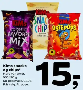 Coop 365 Kims Snacks og Chips 160-170g tilbud