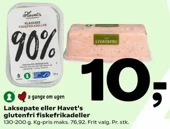 Coop 365 Laksepate Eller Havet's Glutenfri Fiskefrikadeller 130-200g tilbud