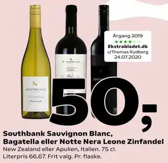 Coop 365 Southbank Sauvignon Blac, Bagatella Eller Notte Nera Leone Zinfandel tilbud