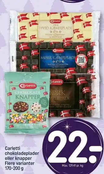 REMA 1000 Carletti chokoladeplader el. knapper tilbud
