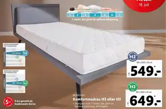 Komfortmadras H2 Eller H3 90x200x15