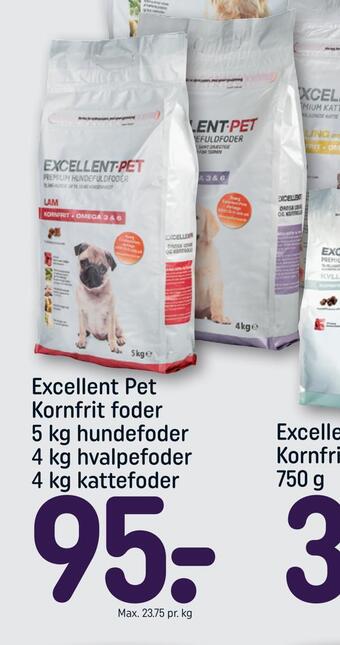 REMA 1000 Excellent pet kornfrit foder 5 kg hundefoder 4 kg hvalpefoder 4 kg kattefoder tilbud