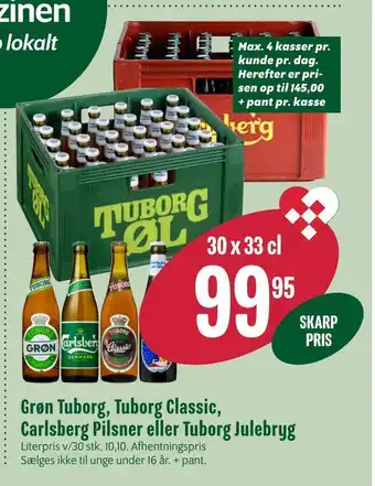 Min Købmand Grøn tuborg, tuborg classic, carlsberg pilsner eller tuborg julebryg tilbud