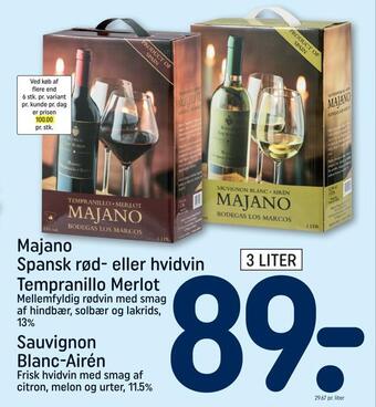 REMA 1000 Majano spansk rød- eller hvidvin tempranillo merlot tilbud