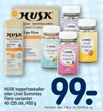 REMA 1000 Husk loppefrøskaller eller livol gummies tilbud