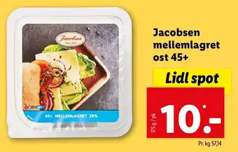 Lidl Jacobsen Mellemlagret ost 45+ 175g tilbud