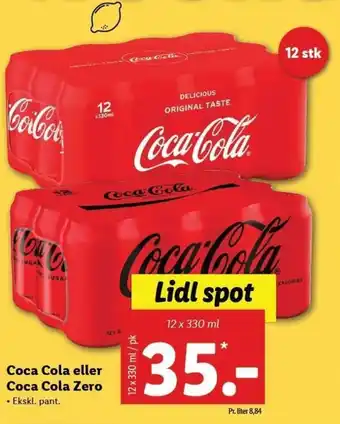 Lidl Coca Cola Eller Coca Cola Zero 12x330ml tilbud