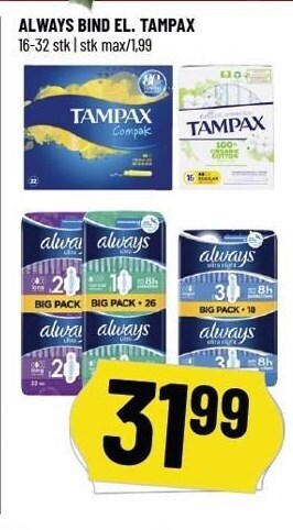 Løvbjerg Always bind el. tampax tilbud