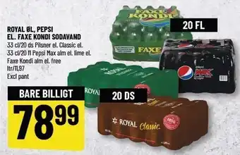 Løvbjerg Royal øl, pepsi el. faxe kondi sodavand tilbud