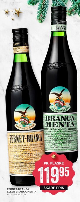 MENY Fernet-Branca eller Branca Menta 70 cl. tilbud