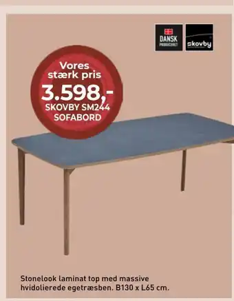 Stonelook Laminat Top med Massive Hvidolierede Egetræsben B130 x L65 cm,