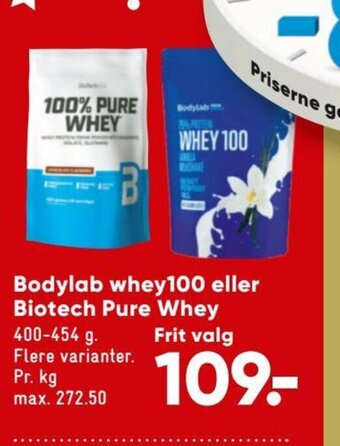 Bilka Bodylab whey100 eller Biotech Pure Whey tilbud