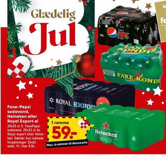 Bilka Faxe-Pepsi sodavand, Heineken eller Royal Export øl tilbud