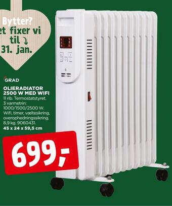 jem & fix Olieradiator 2500 w med wifi tilbud