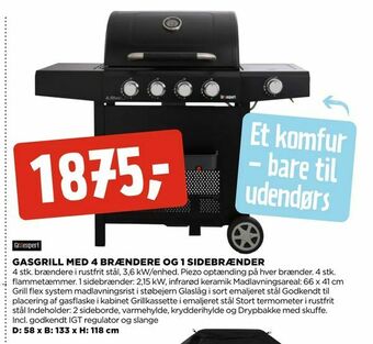 jem & fix Gasgrill med 4 brændere og 1 sidebrænder tilbud