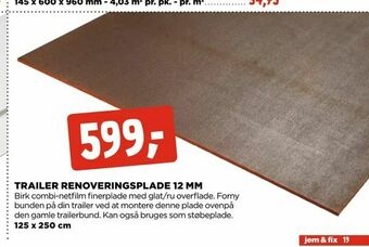 jem & fix Trailer renoveringsplade 12 mm tilbud