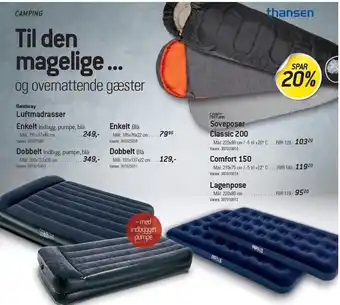 Thansen Luftmadrasser el. soveposer tilbud