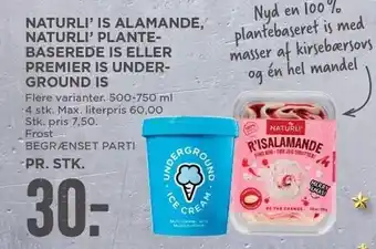 MENY Naturli' is alamande, plantebaserede is el. underground is tilbud