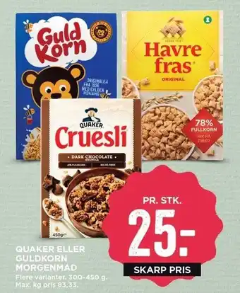 MENY Quaker el. guldkorn morgenmad tilbud