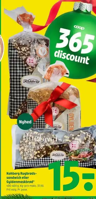 Coop 365 Kohberg rugbrøds sandwich eller gyldenmaskbrød tilbud