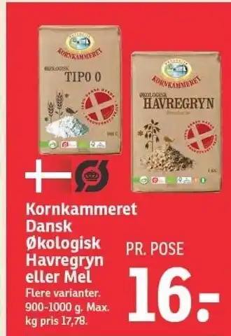 SPAR Kornkammeret dansk øko havregryn el. mel tilbud