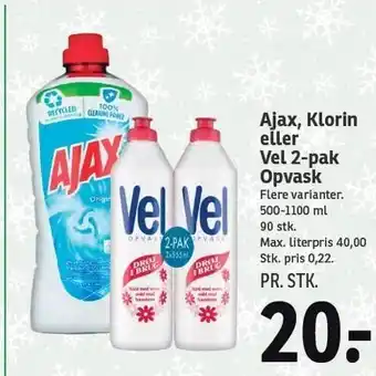 SPAR Ajax, klorin el. vel 2-pak opvask tilbud