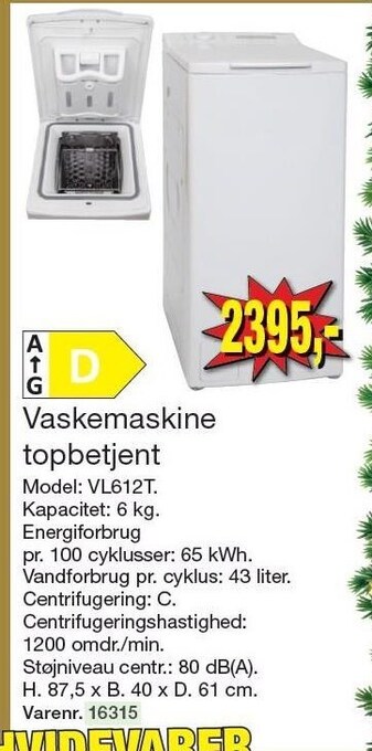 Harald Nyborg Vaskemaskine topbetjent tilbud