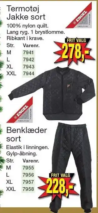 Termotøj jakke sort el. benklæder sort