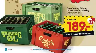 Bilka Grøn tuborg, tuborg classic el. carlsberg 2 kasser tilbud