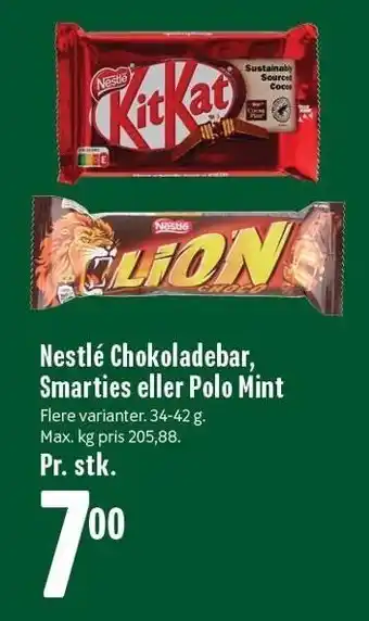 Min Købmand Nestlé chokoladebar, smarties el. polo mint tilbud