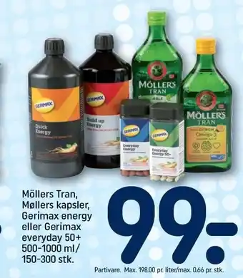REMA 1000 Möllers tran, kapsler, gerimax energy el gerimax everyday tilbud