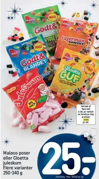 REMA 1000 Malaco poser el. cloetta juleskum tilbud